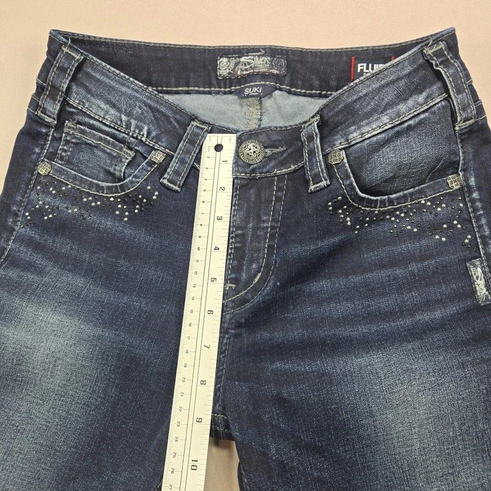 Silver Jeans Suki Super Skinny Rhinestone Mid Rise Dark Wash Womens 29x31 - Picture 14 of 14